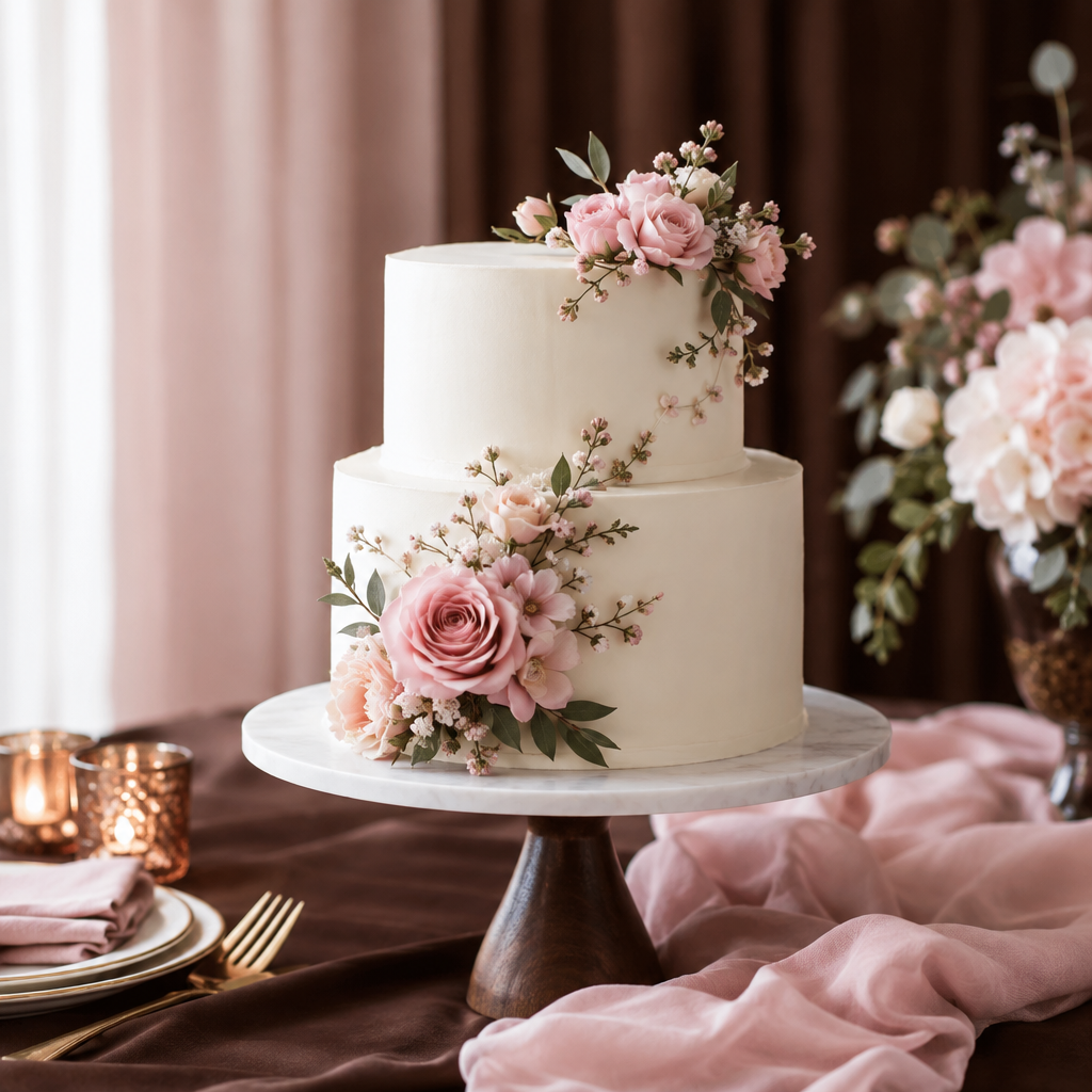 Bolo de casamento de dois andares decorado