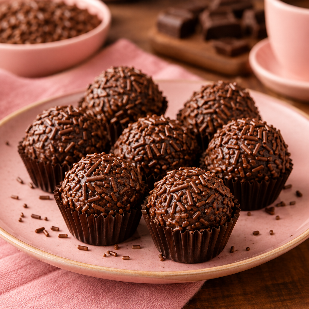 Brigadeiros gourmet de chocolate em um prato